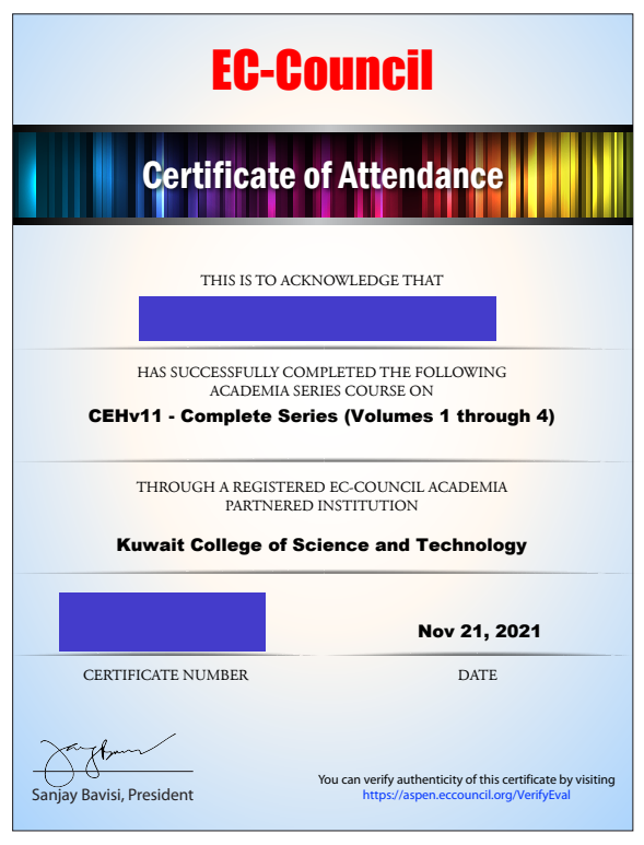 CEH Attendance Certificate